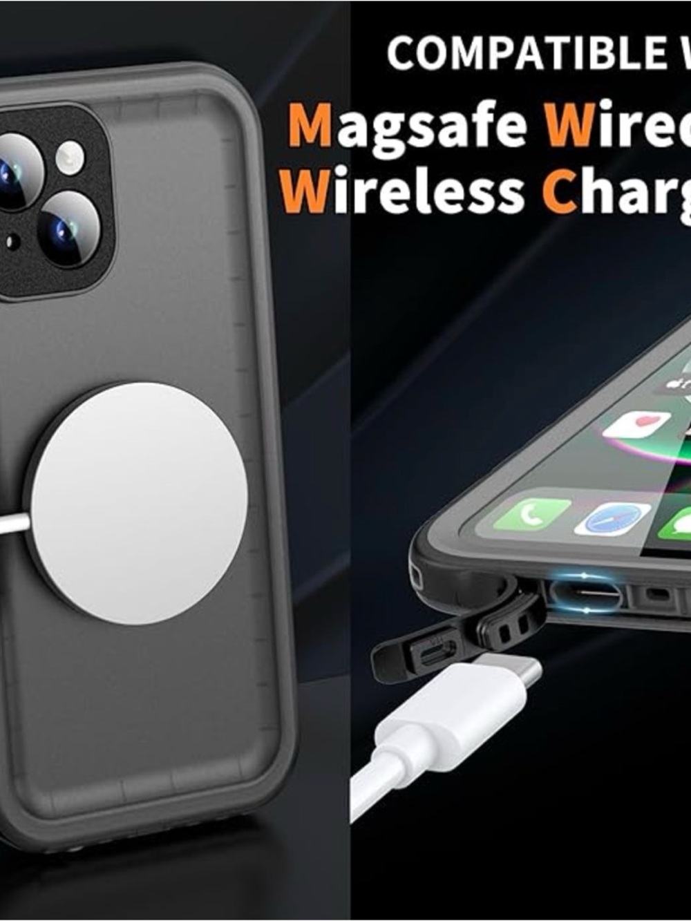 Black Waterproof Phone Case with Detachable Wrist Strap IPhone 13 - Picture 7 of 11